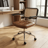 Vintage Chic: Leather and Chrome Office Chair with Adjustable Height and Comfortable Armrests - StoolTopia
