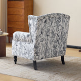 Vintage Floral Wingback Armchair – Classic Upholstered Lounge Chair with PU Leather Trim - StoolTopia