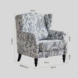 Vintage Floral Wingback Armchair – Classic Upholstered Lounge Chair with PU Leather Trim - StoolTopia