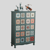 Vintage Mediterranean Ceramic Tile Drawer Cabinet – Handcrafted Solid Wood Storage Chest - StoolTopia
