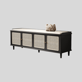 Vintage Rattan Shoe Storage Bench with Cushion Seat - StoolTopia