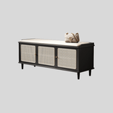 Vintage Rattan Shoe Storage Bench with Cushion Seat - StoolTopia