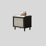 Vintage Rattan Shoe Storage Bench with Cushion Seat - StoolTopia