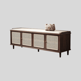Vintage Rattan Shoe Storage Bench with Cushion Seat - StoolTopia