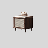 Vintage Rattan Shoe Storage Bench with Cushion Seat - StoolTopia
