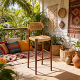 Vintage Rattan - Woven Bar Stool - Solid Wood Frame with Eco - Friendly Design - StoolTopia
