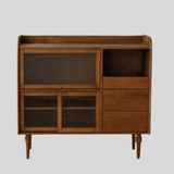 Vintage Sideboard with Ribbed Glass – Solid New Zealand Pine - StoolTopia