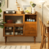Vintage Sideboard with Ribbed Glass – Solid New Zealand Pine - StoolTopia