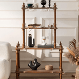 Vintage Solid Wood Open Shelf – Carved Display Rack with Tiered Storage - StoolTopia
