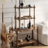 Vintage Solid Wood Open Shelf – Carved Display Rack with Tiered Storage - StoolTopia