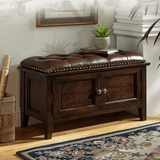 Vintage Tufted Leather Storage Bench with Cabinet Doors - StoolTopia