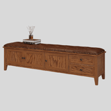 Vintage Tufted Leather Storage Bench with Cabinet Doors - StoolTopia