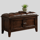 Vintage Tufted Leather Storage Bench with Cabinet Doors - StoolTopia