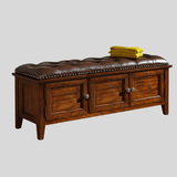 Vintage Tufted Leather Storage Bench with Cabinet Doors - StoolTopia