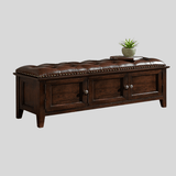 Vintage Tufted Leather Storage Bench with Cabinet Doors - StoolTopia