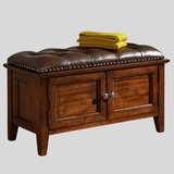 Vintage Tufted Leather Storage Bench with Cabinet Doors - StoolTopia